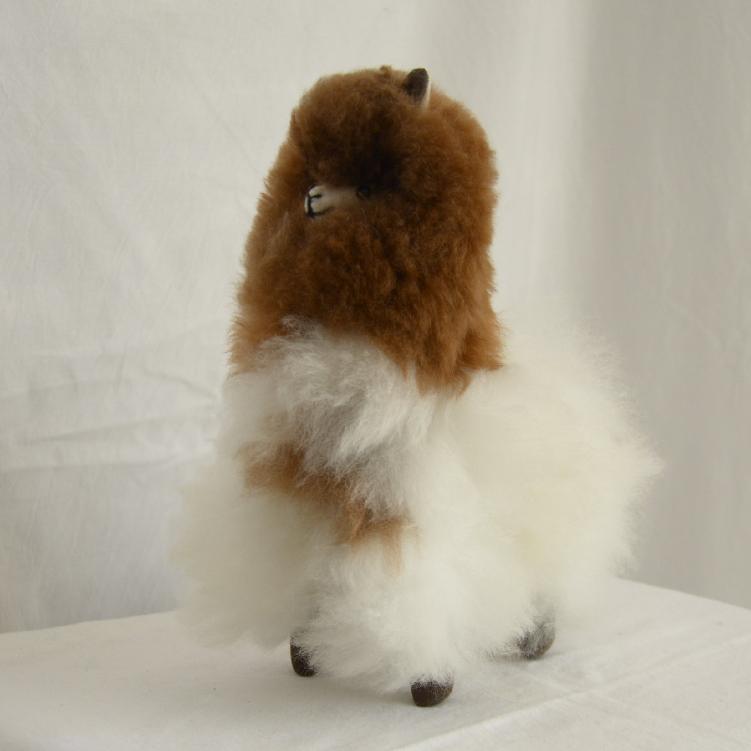 Alpaca_en_Peru_wool_plush_brown_and_white